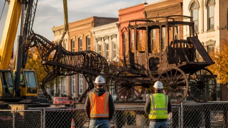 Steel installation begins for Fort Smith Butterfield Stagecoach monument